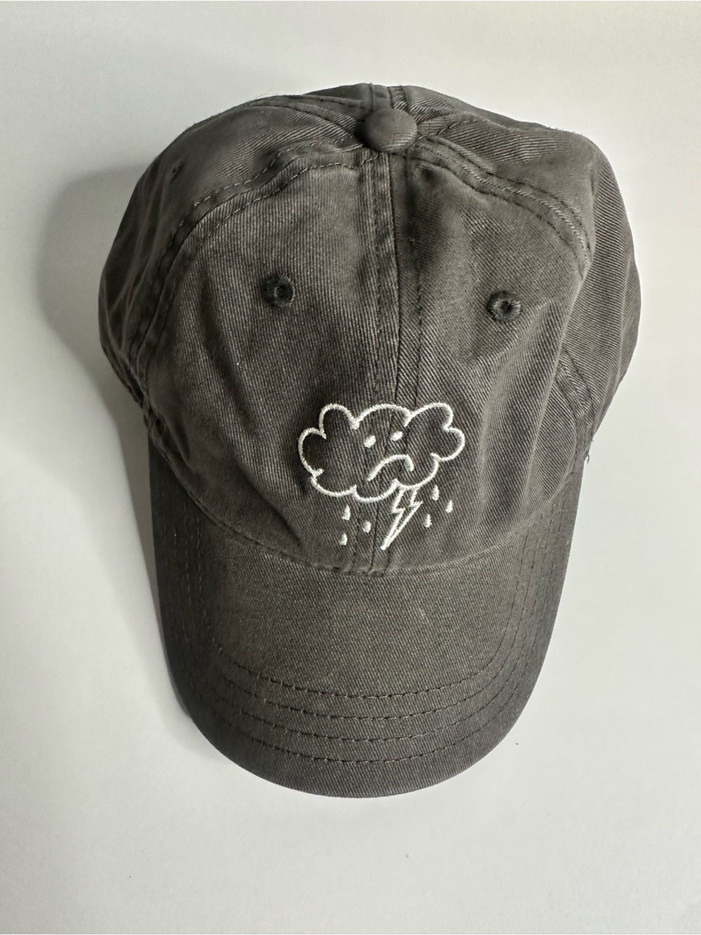 Storm Cloud Grumpy Baseball Hat Gray Embroidered